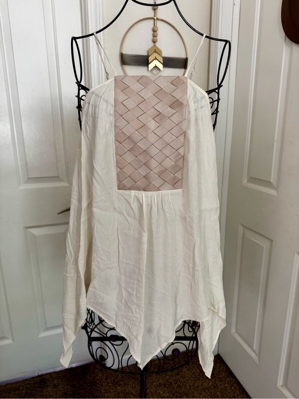 Liberty Garden Cream Handkerchief-Hem Woven-Bib Camisole